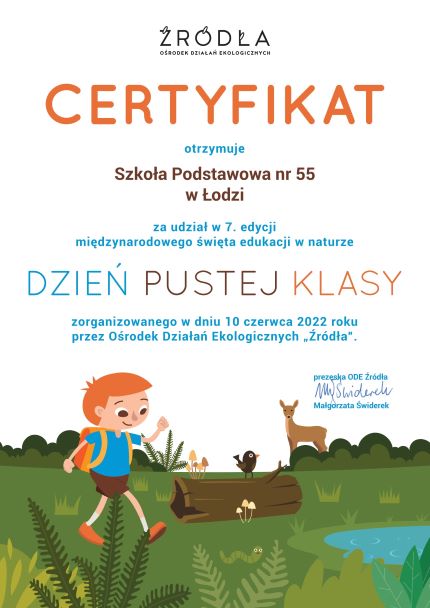 certyfikat "Dień pustej klasy"